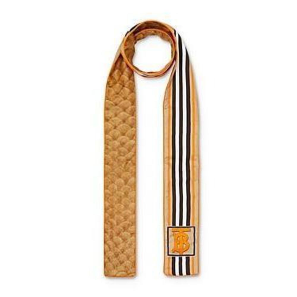 Women's Burberry Icon Stripe & Fish Scale Print Skinny Silk Scarf Beige